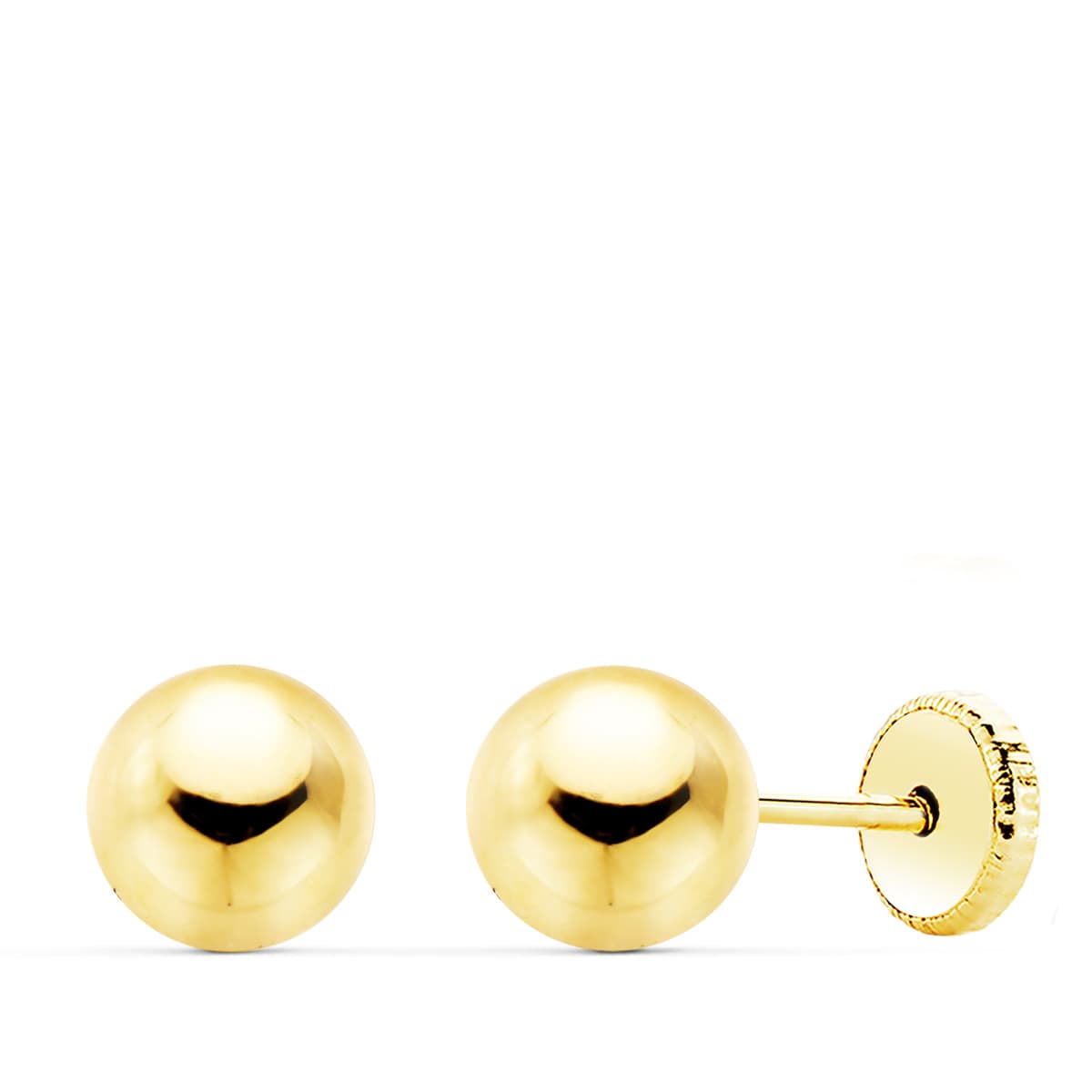 9K Pendientes Oro Amarillo Bolas Lisas 6 Mm Cierre Tuerca