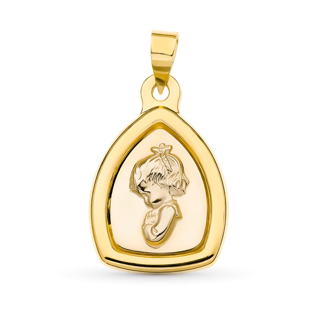 18K Medalla Oro Amarillo Oro Bicolor Virgen Niña 24X16 Mm