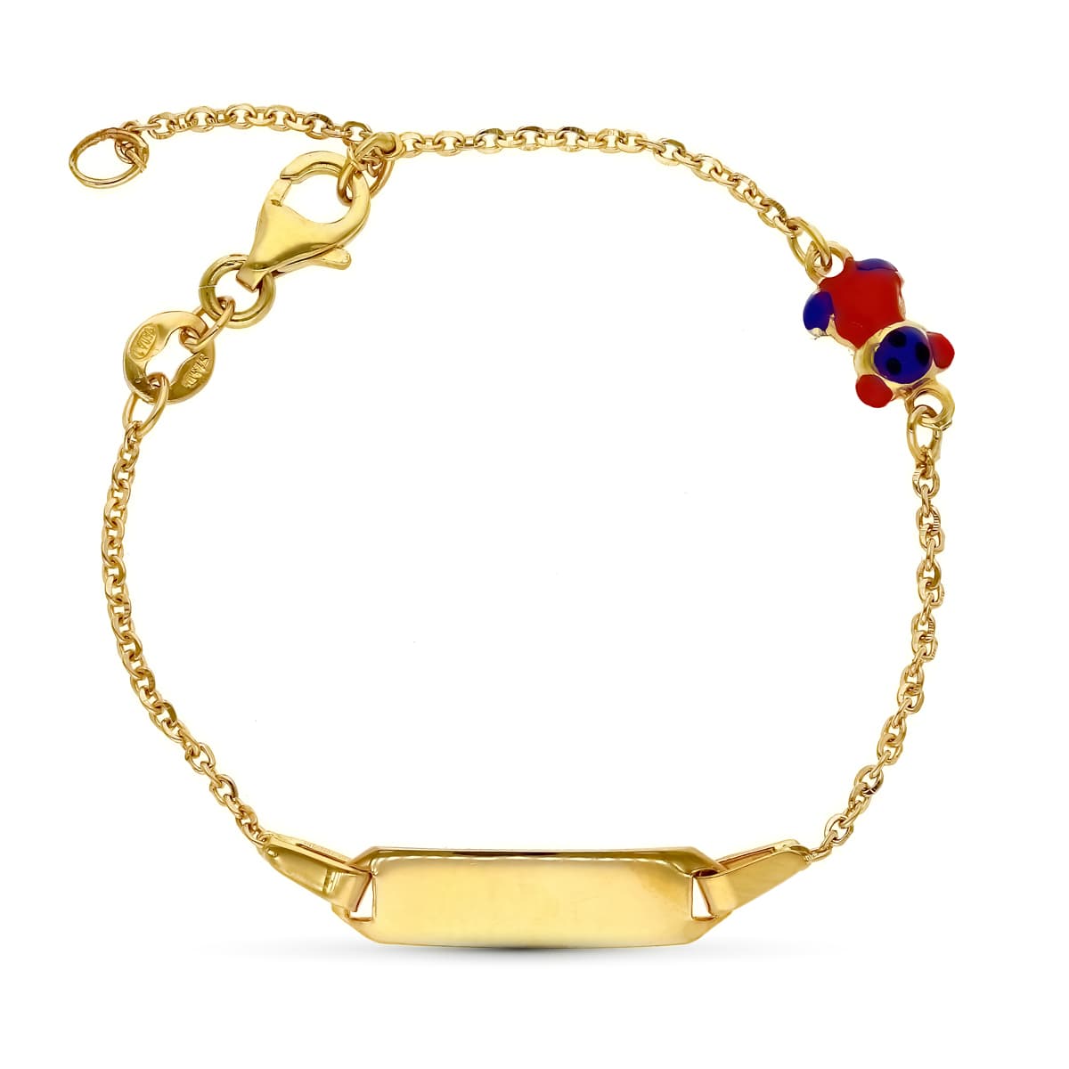 18K Pulsera Esclava Oro Amarillo Oso Esmalte 16Cm
