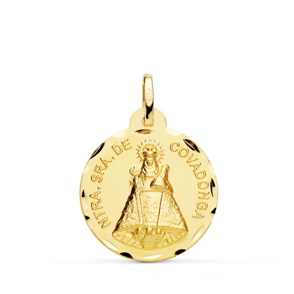 18K MEDALLA ORO AMARILLO DE LA VIRGEN DE COVADONGA 22 MM TALLADA
