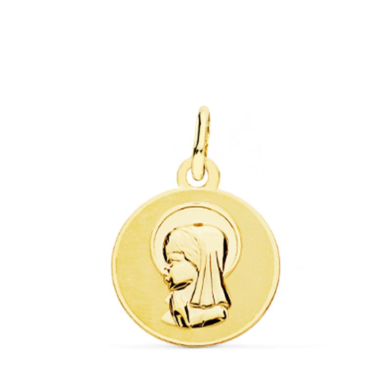18K Medalla Oro Amarillo Virgen Niña 14 Mm