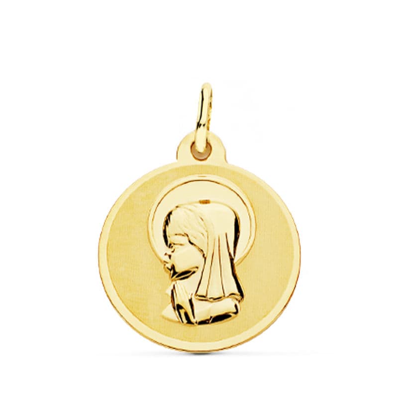 18K Medalla Oro Amarillo Virgen Niña Brillo 18 Mm