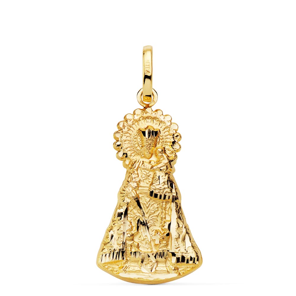 9K Medalla Oro Amarillo Silueta Virgen De Los Desamparados 26X15 Mm