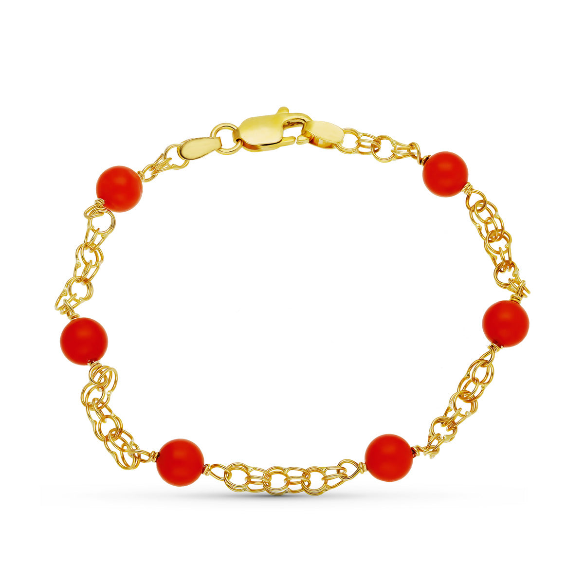 18K Pulsera Oro Amarillo Coral Fino Cerdeña 5 Mm 17Cm