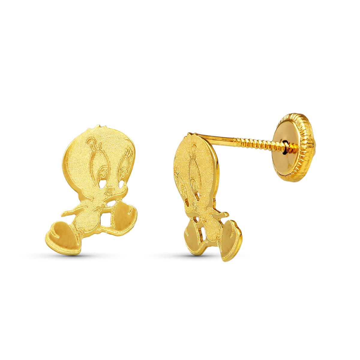 18K Pendientes Oro Amarillo Piolin Laser. 9X6 Mm Cierre Tuerca