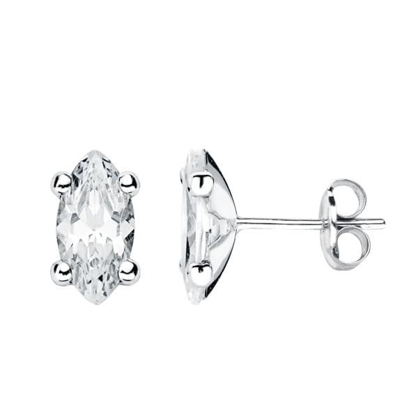 9K Pendientes Oro Blanco Piedra Garras Cierre Presion