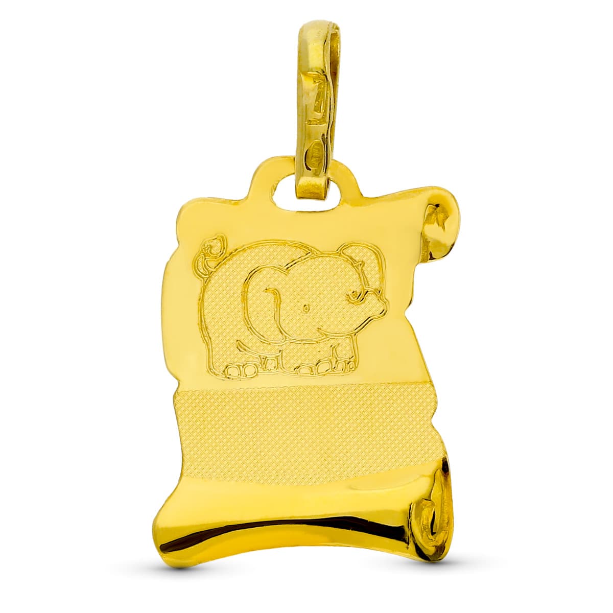 18K Colgante Pergamino Oro Amarillo Elefante 16X11 Mm