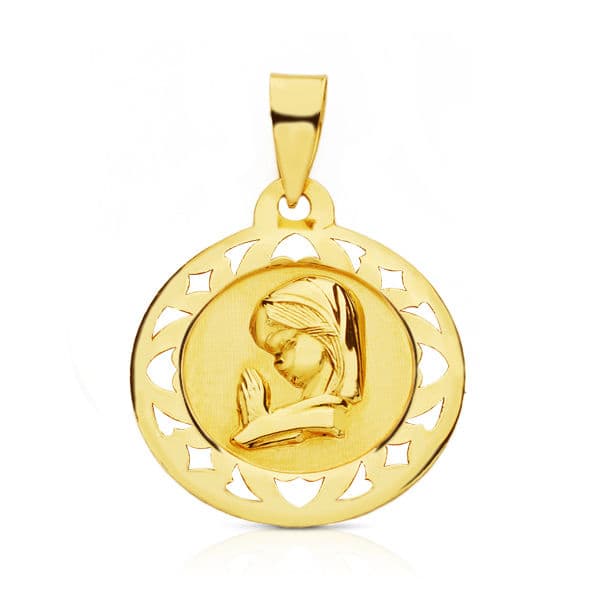 9K Medalla Oro Amarillo Virgen Niña 18 Mm