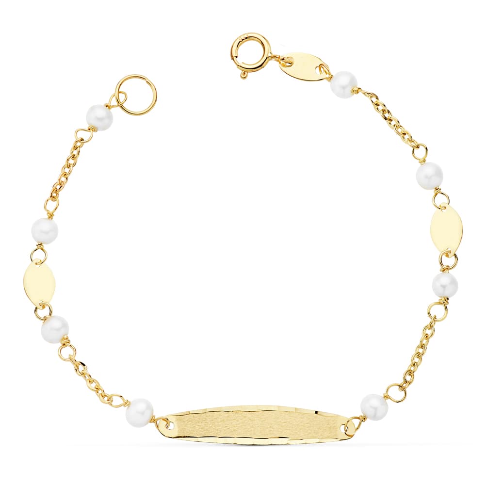 18K Pulsera Esclava Comunion Oro Amarillo Perlas 3.5Mm 15Cm