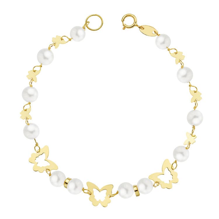 18K Pulsera Oro Amarillo Comunion Perla 5.5 Mm 17Cm