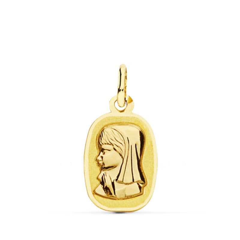 18K Medalla Oro Amarillo Virgen Niña Laser. 17X10 Mm