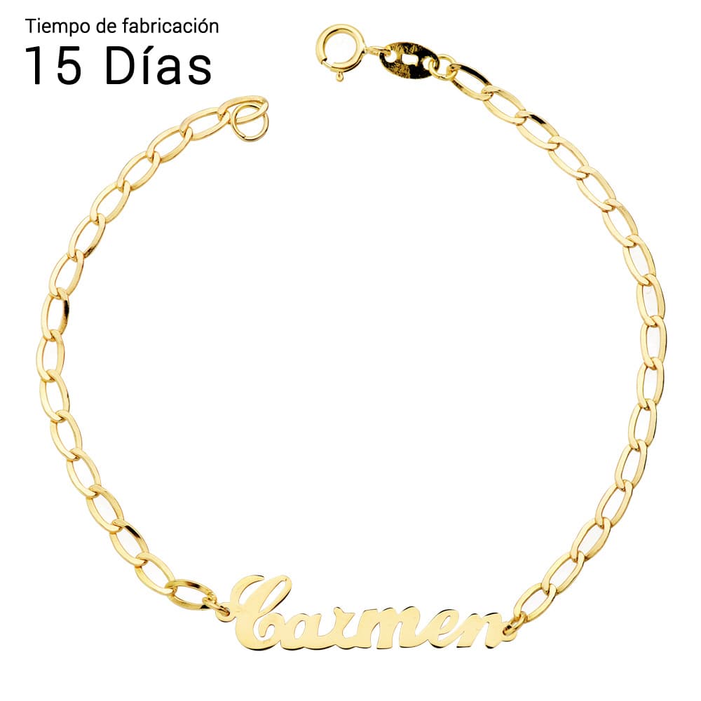 18K Pulsera Oro Amarillo Nombre 17Cm Cadena Bilbao