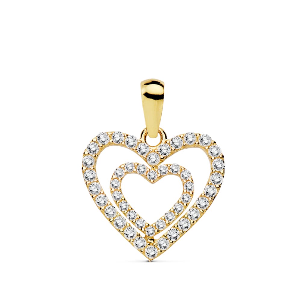 18K Colgante Oro Amarillo Corazones Circonita 15X14 Mm