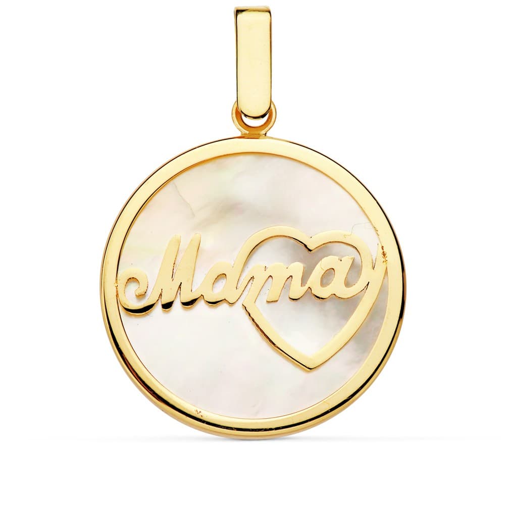 18K Colgante Oro Amarillo Nacar Mama Corazon 20 Mm