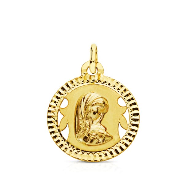 18K Medalla Oro Amarillo Virgen Niña Tallada 16 Mm