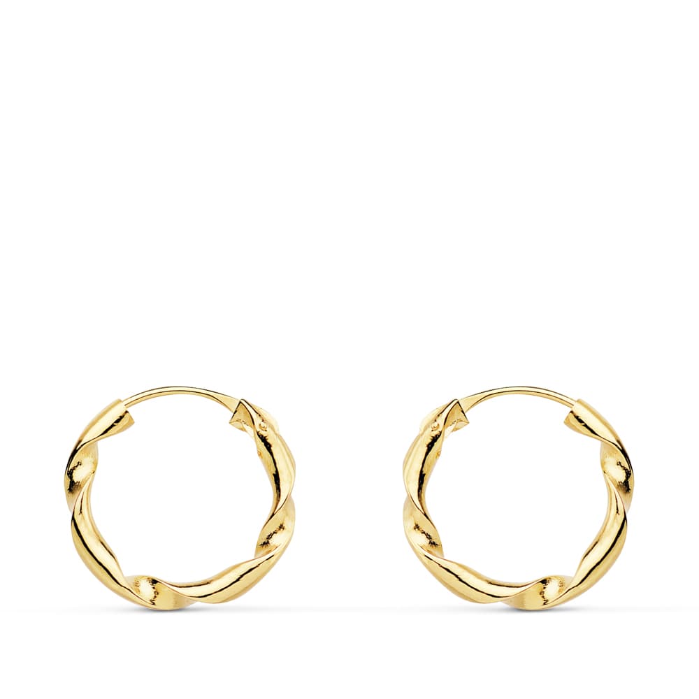 18K Aros Oro Amarillo Huecos Retorcidos. 14X2 Mm
