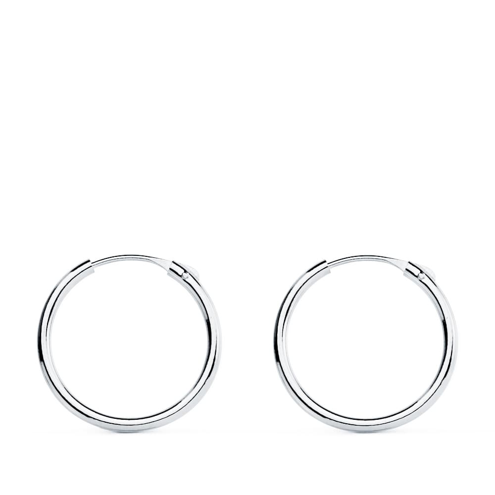 18K Pendientes Aros Oro Blancos Huecos Redondos 15 X 1.20 Mm