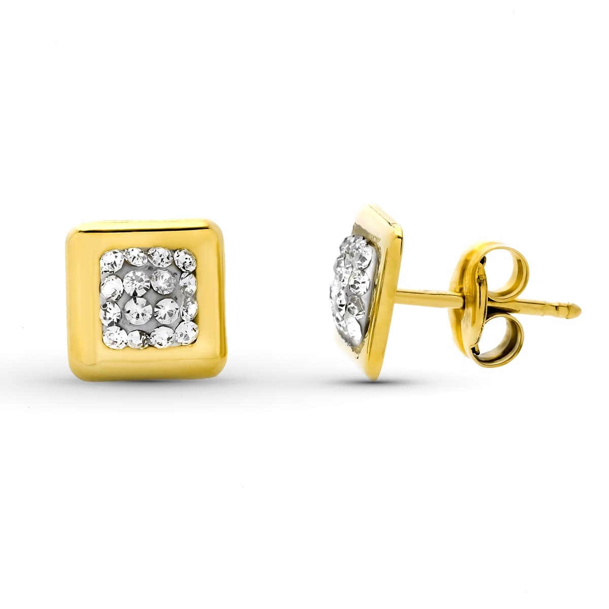 9K Pendientes Oro Amarillo Cuadrados 6.5X6.5 Mm Cierre Presion