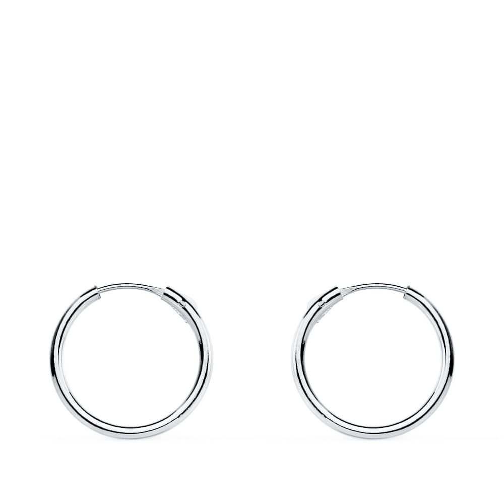 18K Pendientes Aros Oro Blancos Huecos Redondos 12 X 1.20 Mm
