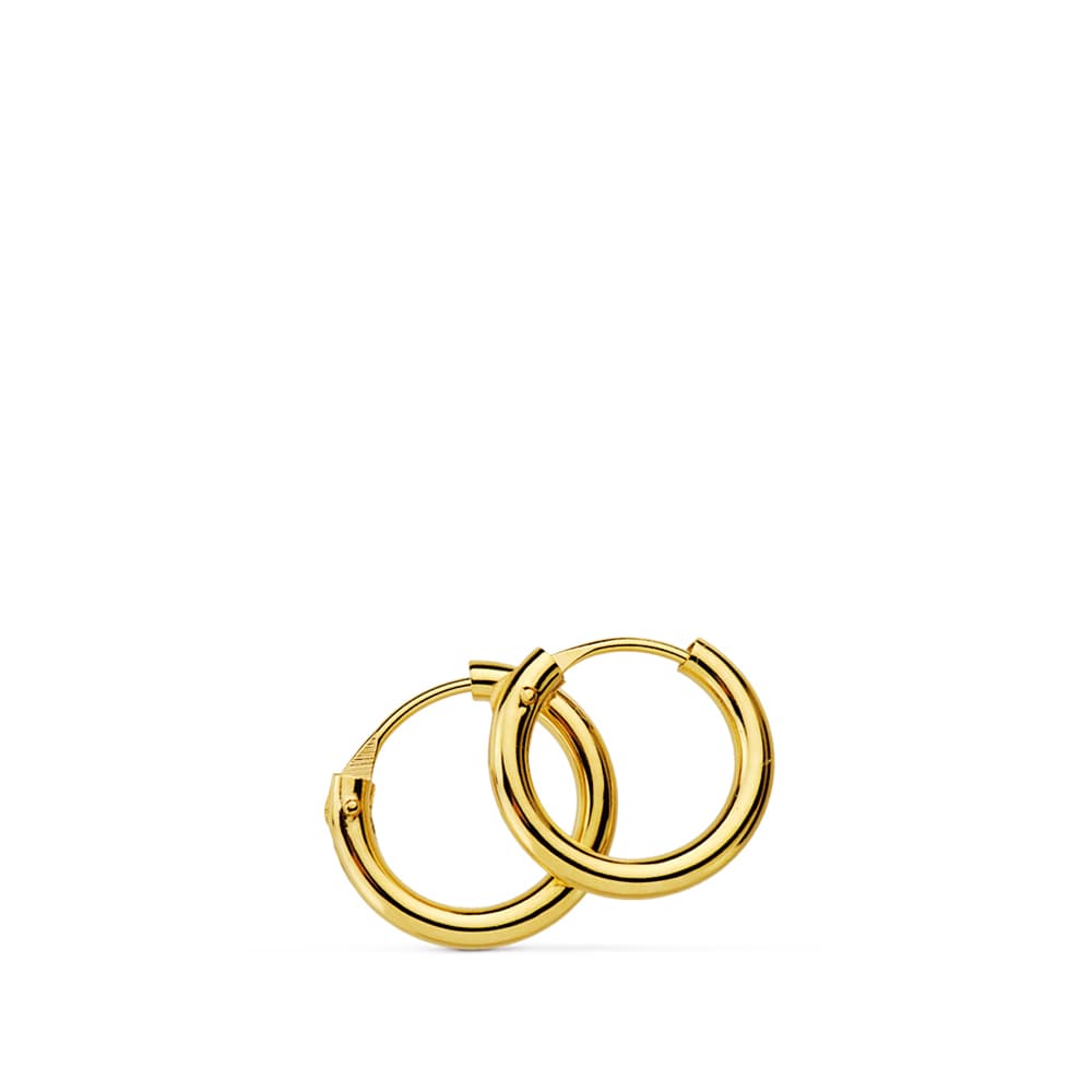 18K Pendientes Aros Redondos Lisos Ligeros Oro Amarillo 10X1.50 Mm