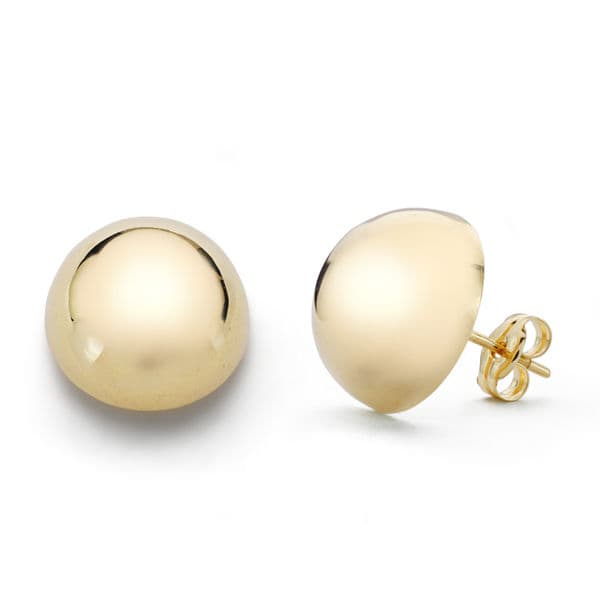 9K Pendientes Oro Amarillo Media Bola Lisa 12 Mm Cierre Presion