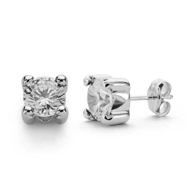 9K Pendientes Oro Blanco Circonita 5 Mm 4 Garras Cierre Presion