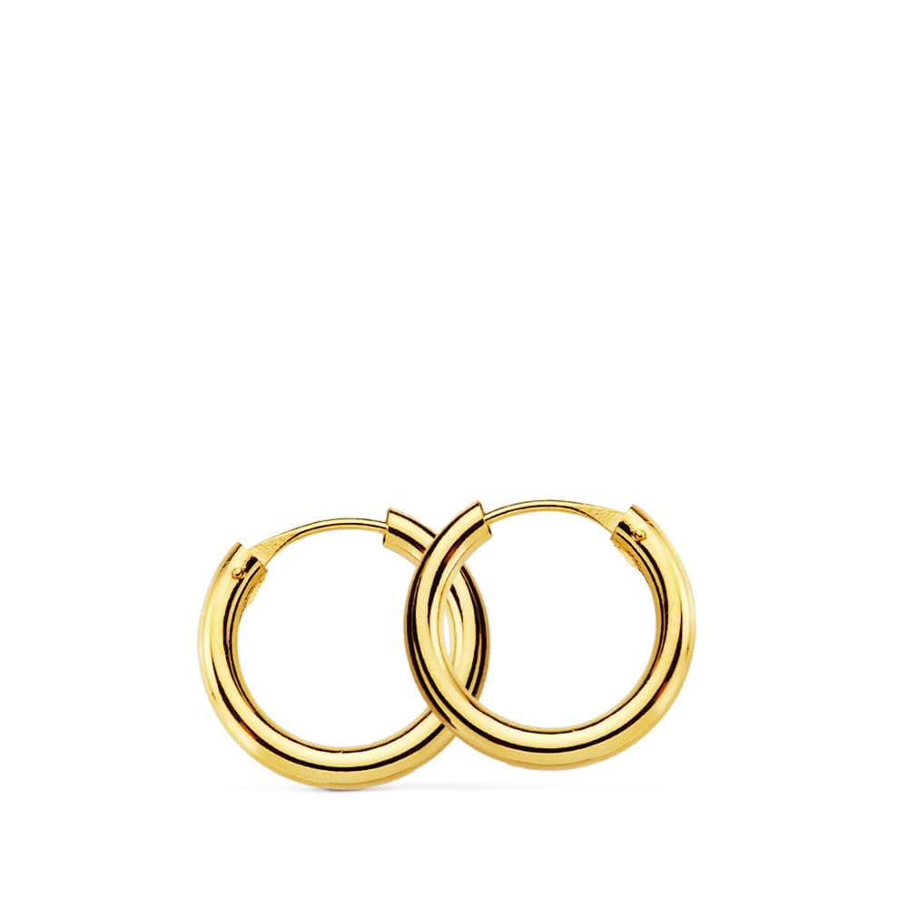 18K Aros Oro Amarillo Redondos Lisos Ligeros 14X2 Mm