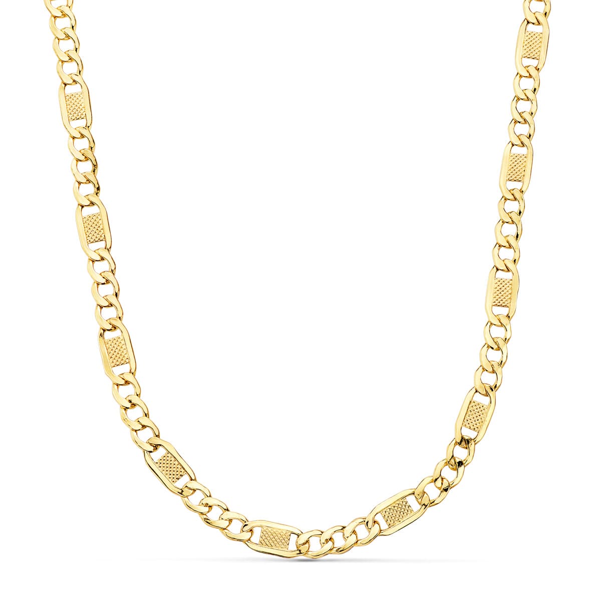 18K Cadena Oro Amarillo Eslabones Huecos 3X1. Largo 60Cm Ancho 5 Mm