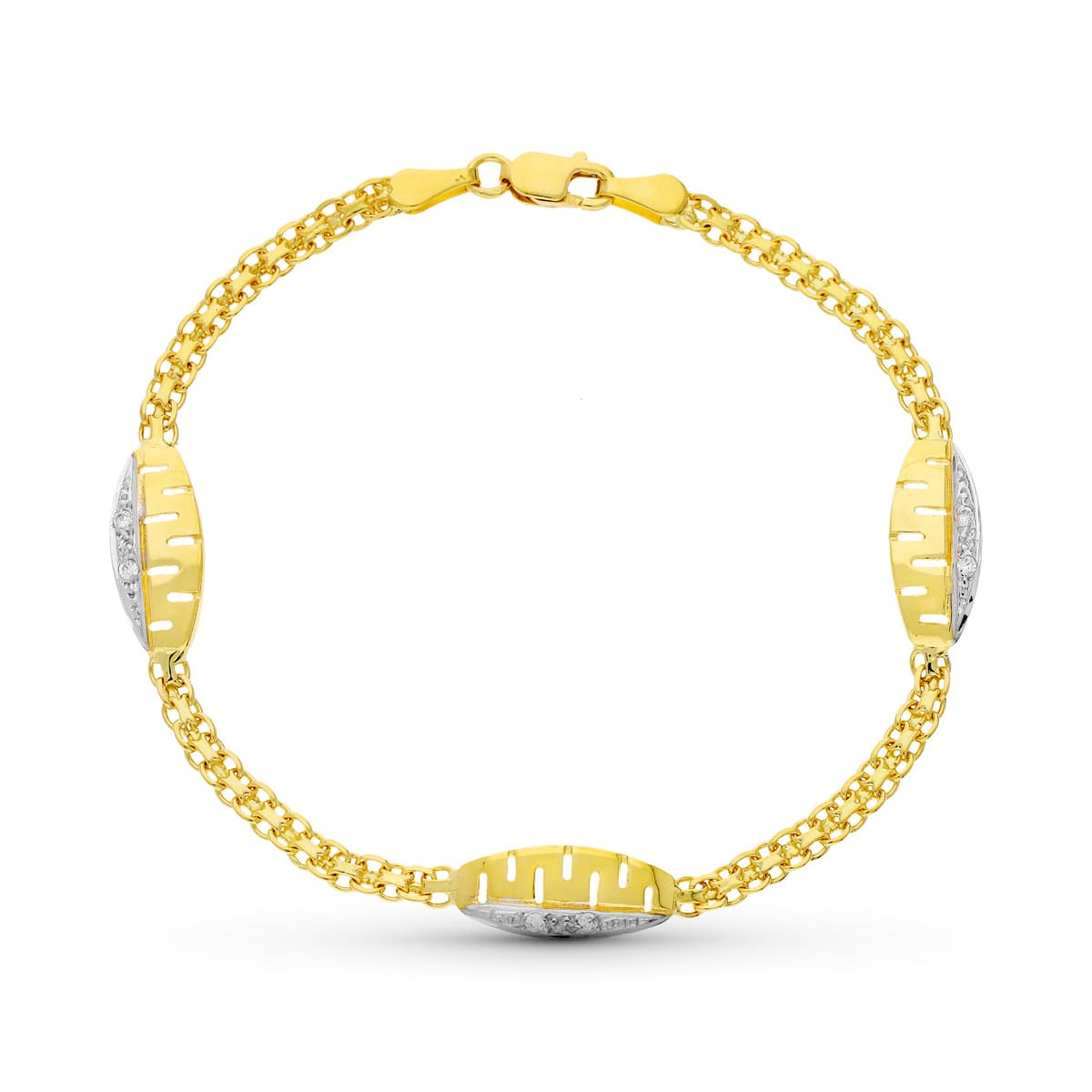 18K Pulsera Oro Bicolor Circonita 17.5 Cm