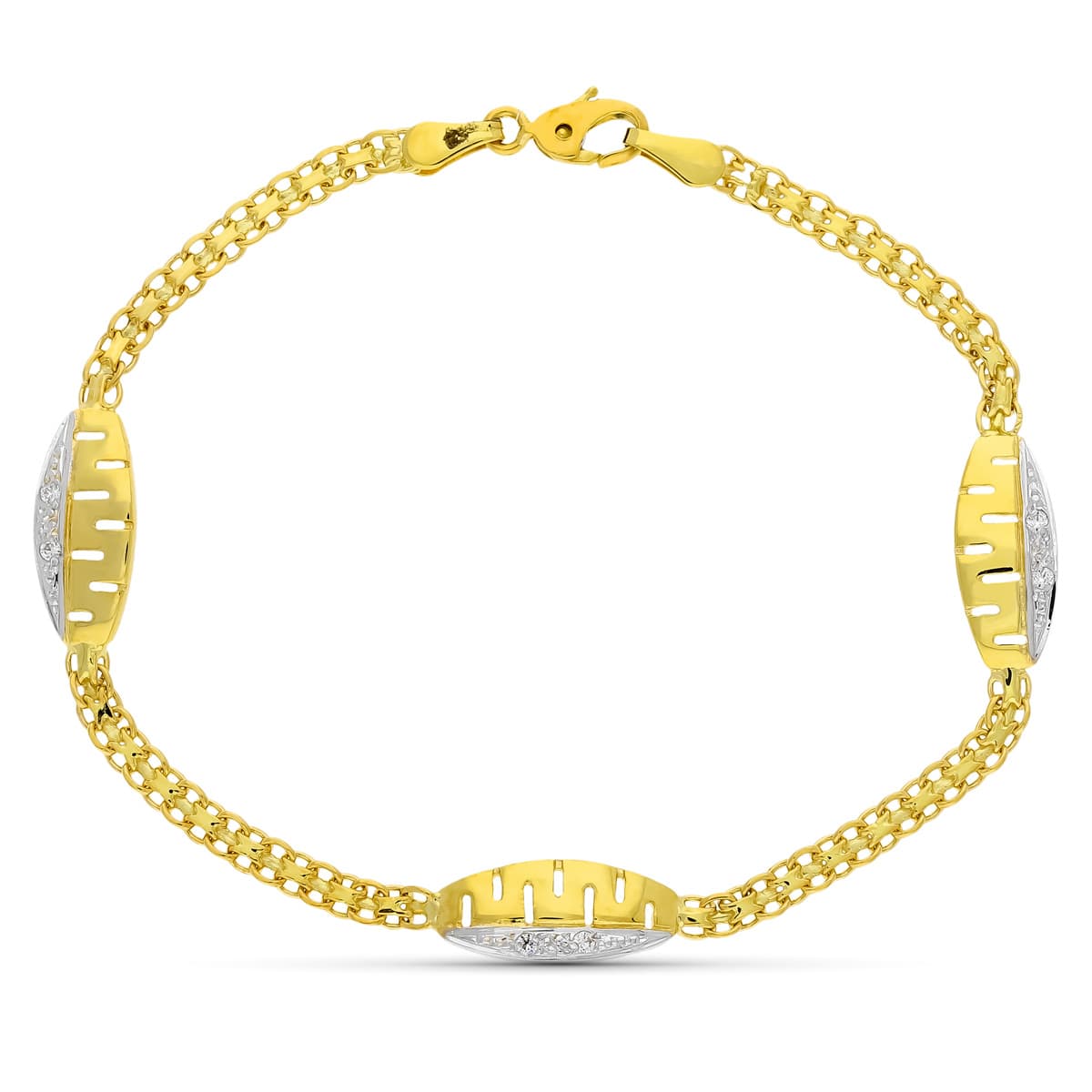 18K Pulsera Oro Bicolor Comunion Circonita 17Cm