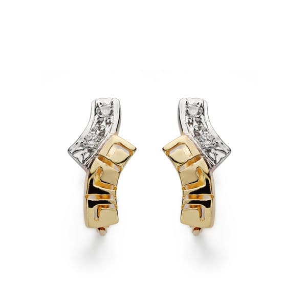 18K Pendientes Bicolor Circonita 13X6 Mm Cierre Catalan