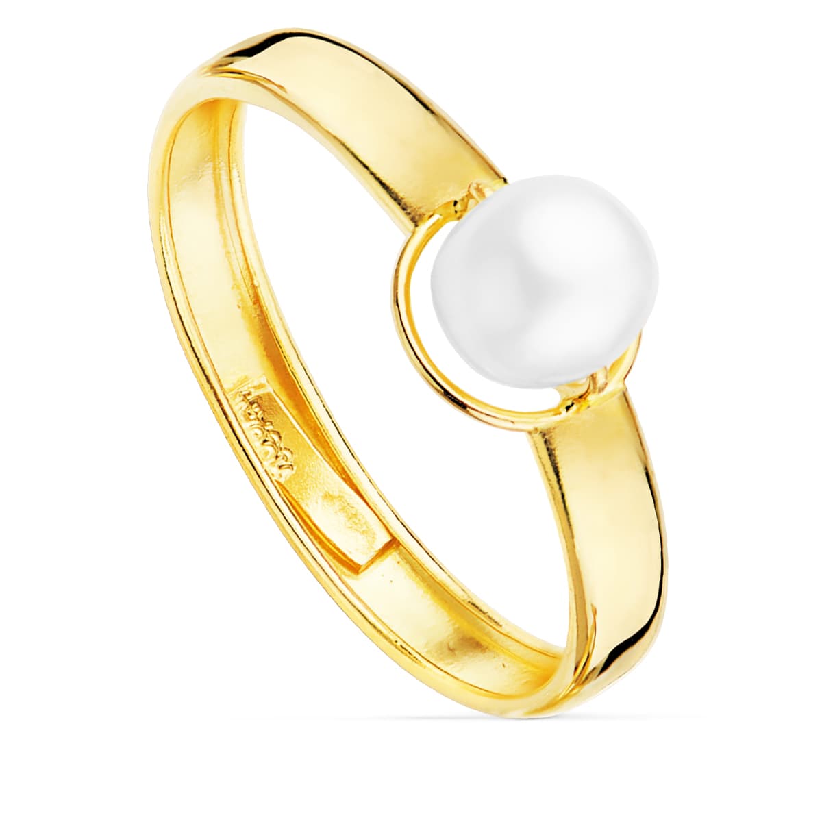 9K Sortija Oro Amarillo En Brillo Con Perla De 5Mm