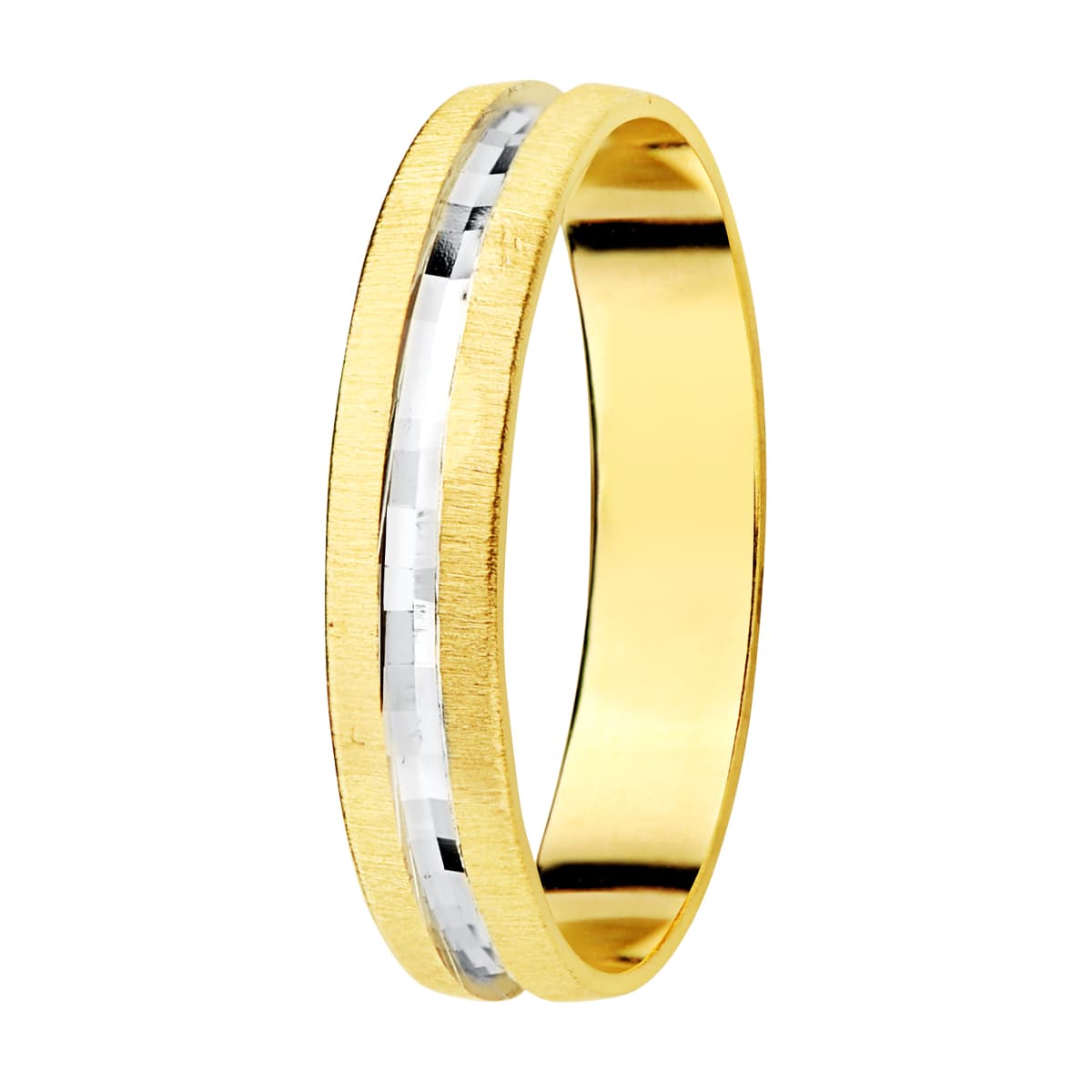 18K Alianza Oro Bicolor Tallada Y Bordes Matizados. 3,5 Mm