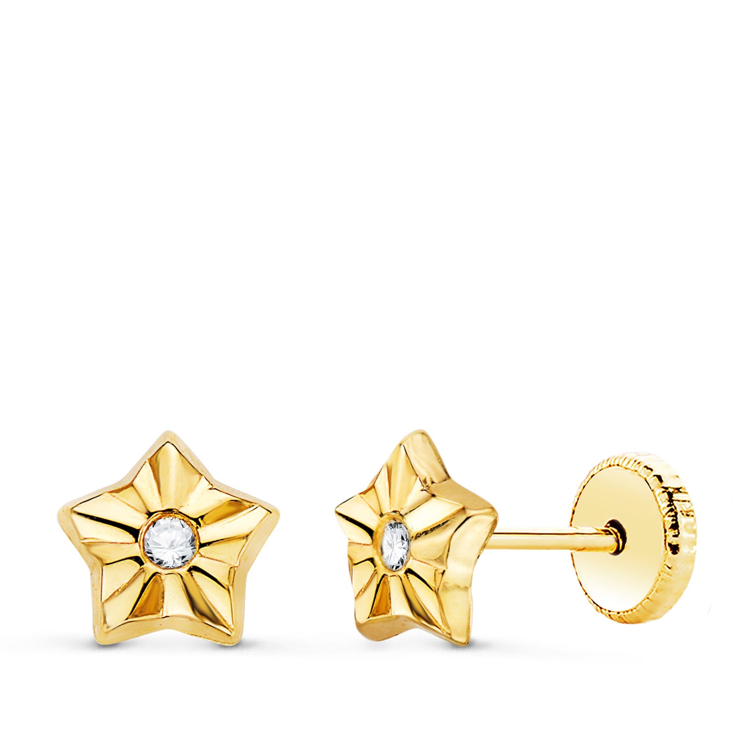 18K Pendientes Oro Amarillo Estrella Con Circonita 6,5 X 6,5 Mm Cierre Tuerca