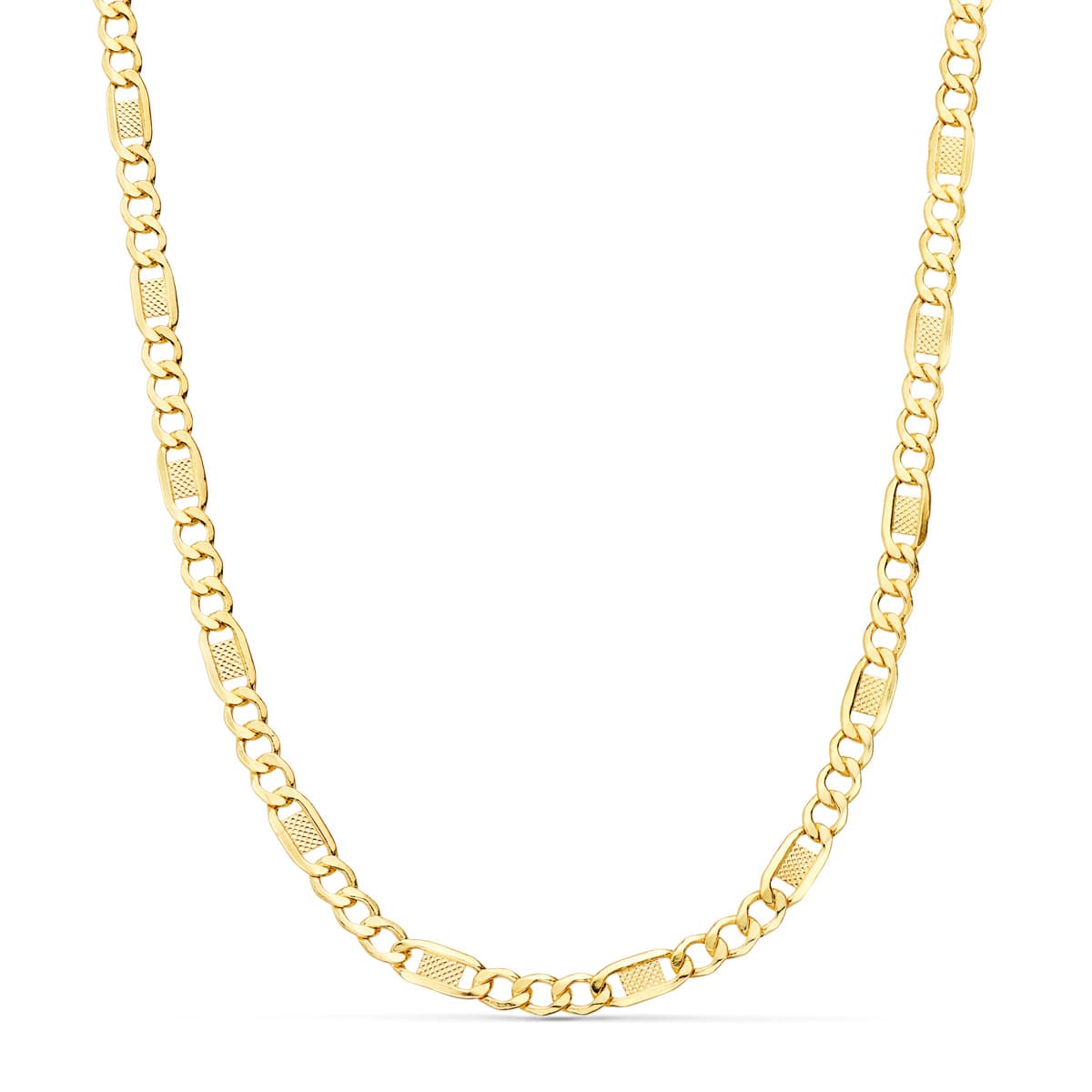 18K Cadena Oro Amarillo Eslabones Huecos 3X1. Largo 60Cm Ancho 4 Mm