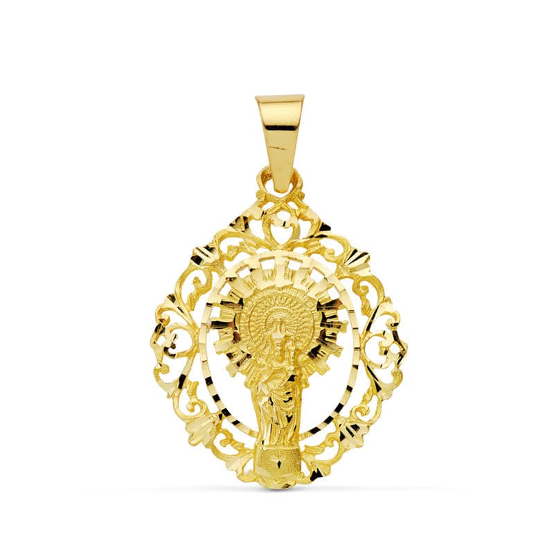 9K Medalla Oro Amarillo Virgen Pilar Orla 36X28 Mm