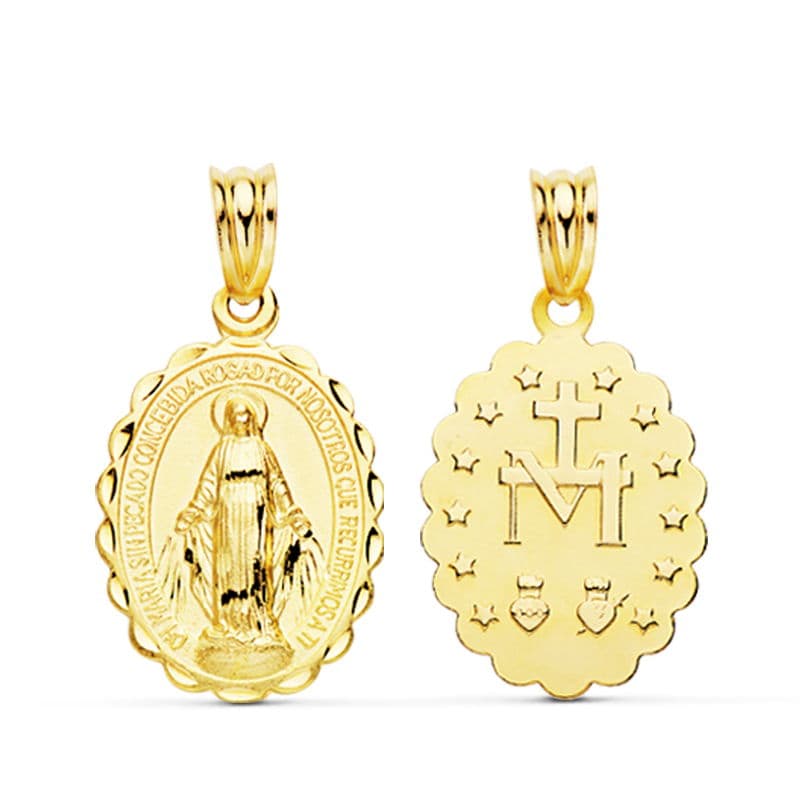 9K Medalla Oro Amarillo Escapulario Oro Amarillo Virgen De La Milagrosa 23X14 Mm 1.60 Gr