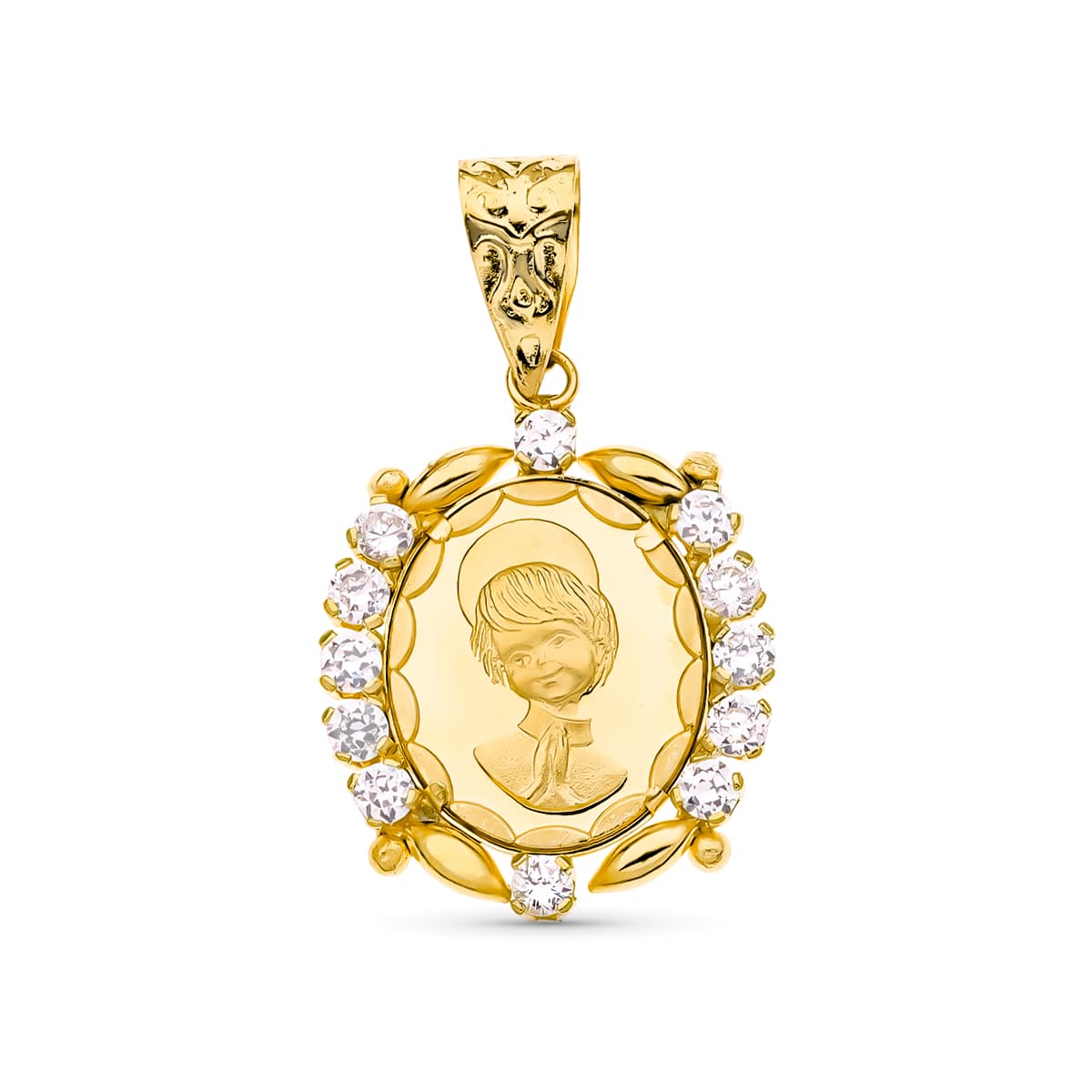 18K Medalla Oro Amarillo Comunion Circonita 19X15 Mm