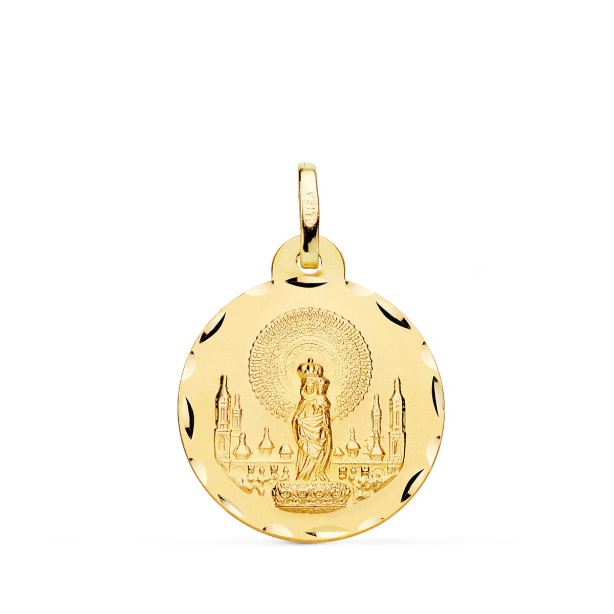 18K MEDALLA ORO AMARILLO VIRGEN DEL PILAR TALLADA 20 MM