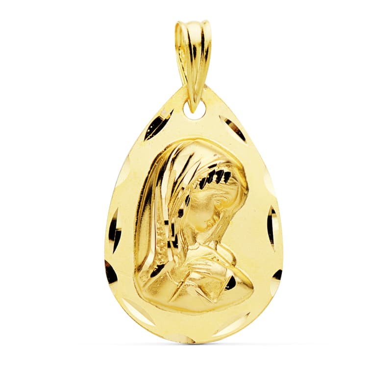 9K Medalla Oro Amarillo Virgen Niña 21X14 Mm