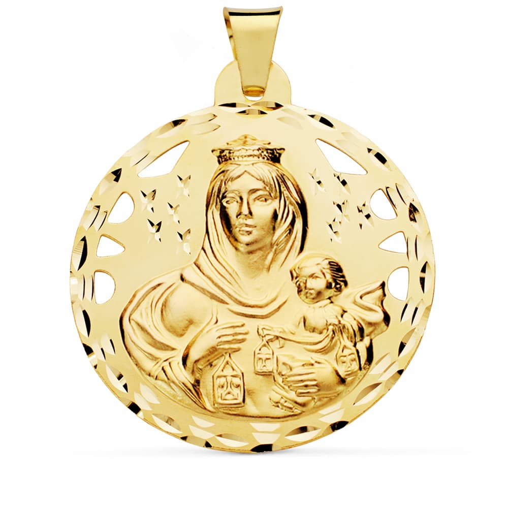 18K MEDALLA ORO AMARILLO VIRGEN DEL CARMEN CALADA 42 MM