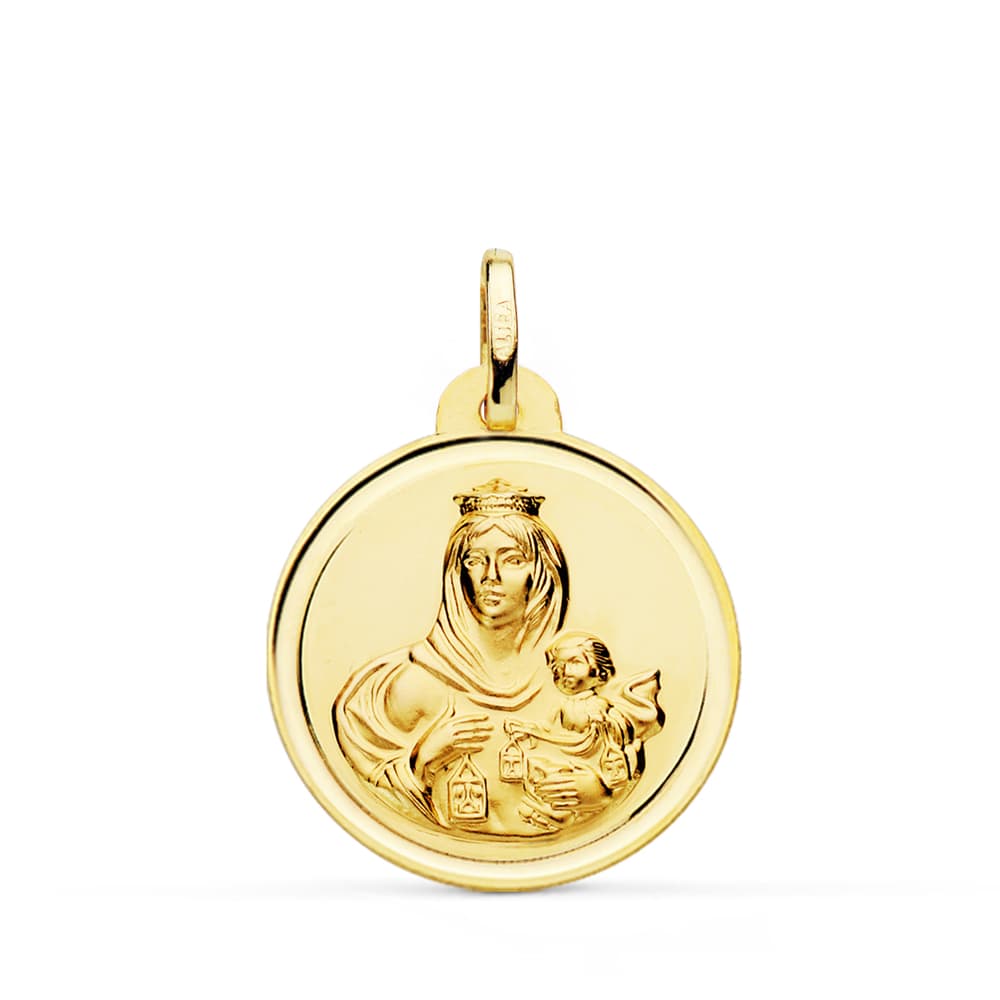 18K MEDALLA ORO AMARILLO VIRGEN DEL CARMEN BISEL 22 MM