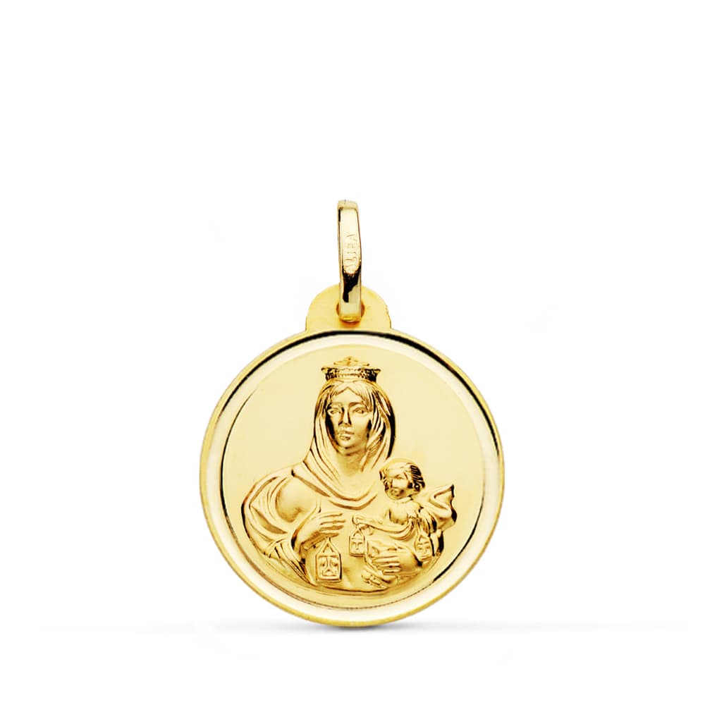 9K Medalla Oro Amarillo Virgen Del Carmen Bisel 20 Mm