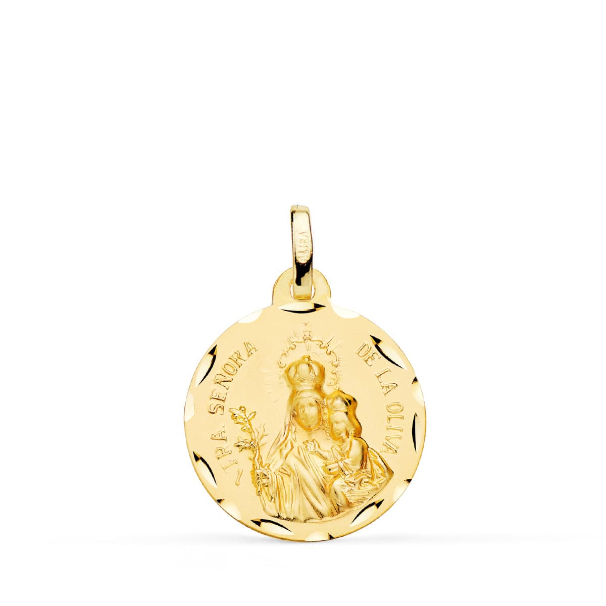18K MEDALLA ORO AMARILLO VIRGEN DE LA OLIVA TALLADA 18 MM