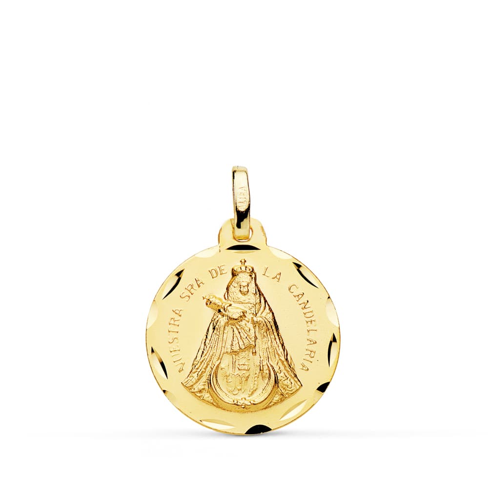18K MEDALLA ORO AMARILLO NUESTRA SEÑORA DE LA CANDELARIA TALLADA 18 MM