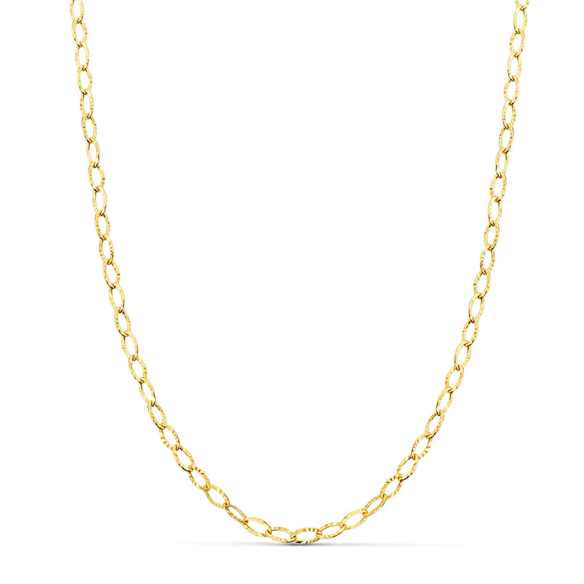 18K Cadena Oro Amarillo Forzada Tallada Hueca Largo 45Cm Ancho 2.5 Mm