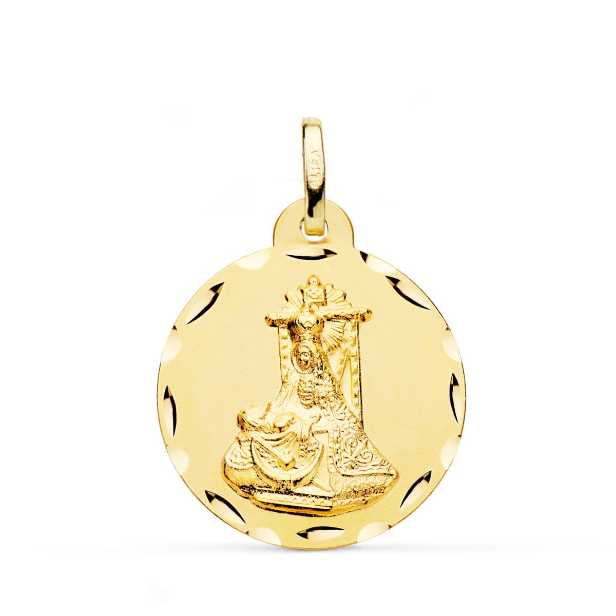 9K Medalla Oro Amarillo Virgen De Las Angustias Tallada 24 Mm