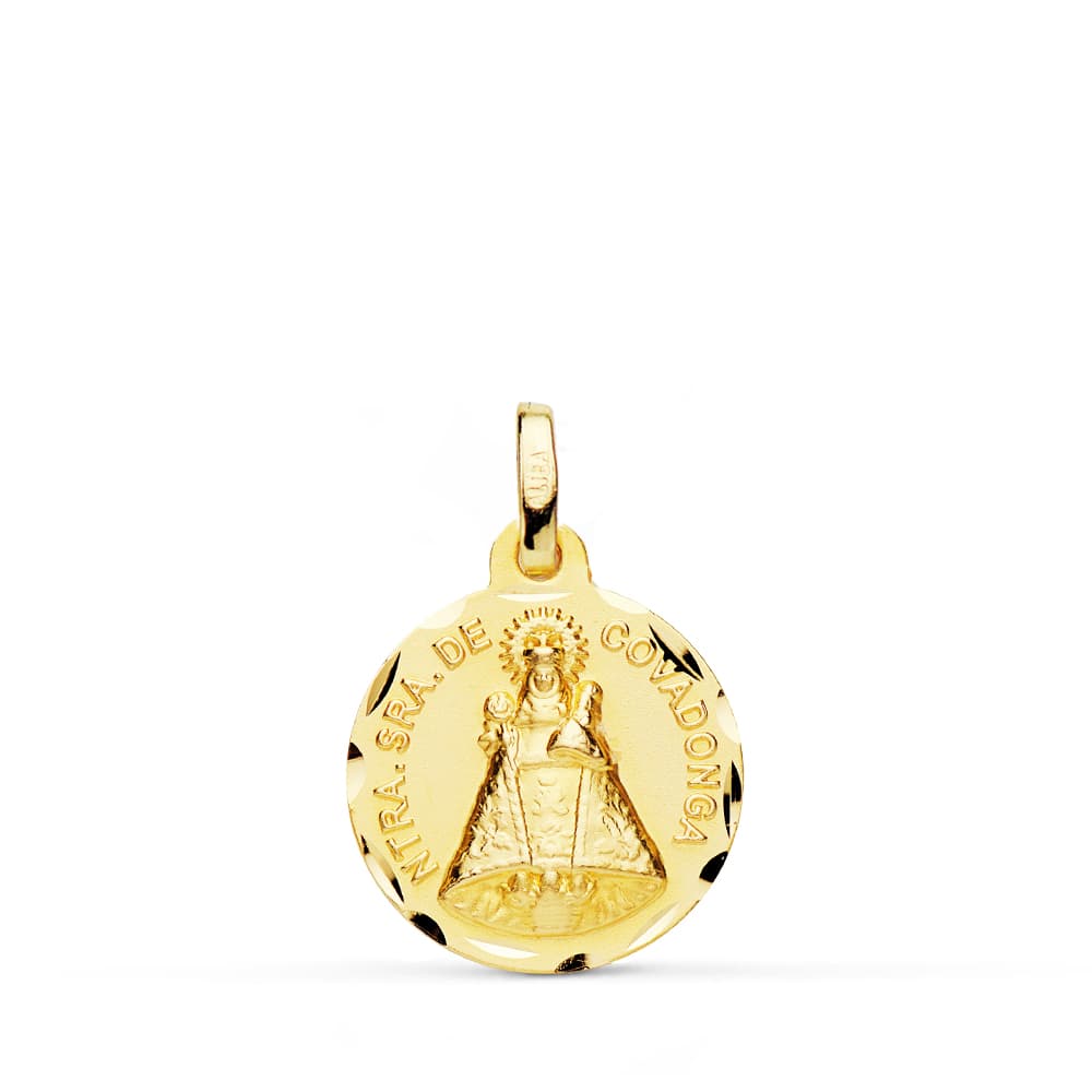 9K Medalla Oro Amarillo De La Virgen De Covadonga 18 Mm Tallada