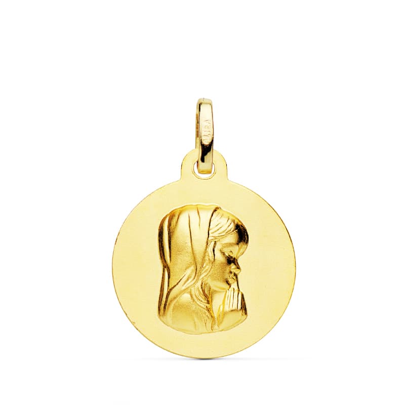 18K Medalla Oro Amarillo Virgen Niña Matizada 16 Mm