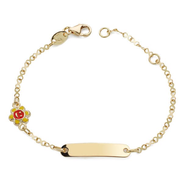 18K Pulsera Esclava Oro Amarillo Sol Esmalte 14.5 Cm